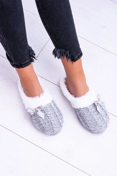 Szare Damskie Papcie Domowe Klapki Z Futerkiem Dezi
