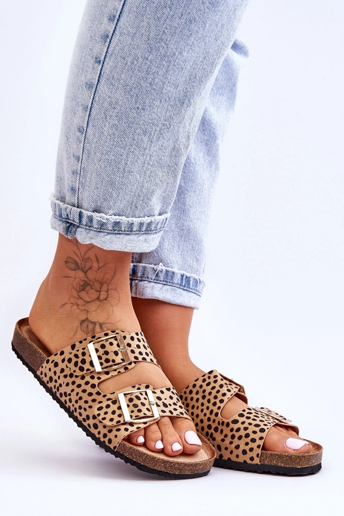 Damskie Klapki Wsuwane Leopard Beżowo-Czarne Destino