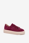 Zamszowe Sneakersy Damskie Na Platformie Vinceza 79578 Bordowe