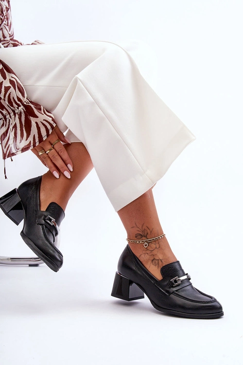 Wygodne Skórzane Czółenka Czarne Lemar Damira