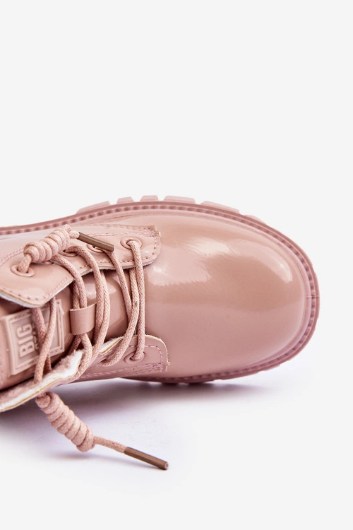 Ocieplane Lakierowane Botki Dziecięce Big Star MM374144 Różowe