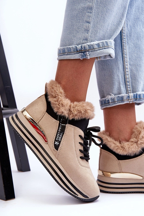 Buty Sportowe Na Platformie Z Futerkiem Beżowe Jamarie