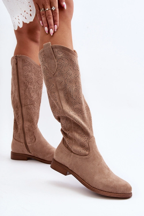 S.Barski HY66-132 Kozaki Damskie Ażurowe Beżowe