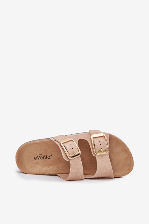 Klapki Damskie Z Eko Zamszu Złote Klamry Beżowe Vorella