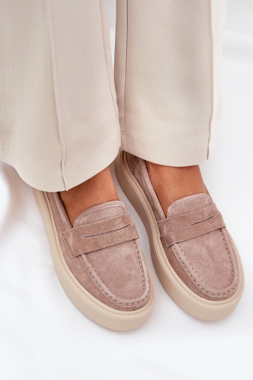 Mokasyny Damskie Zamszowe Na Platformie Vinceza 79535 Beżowe