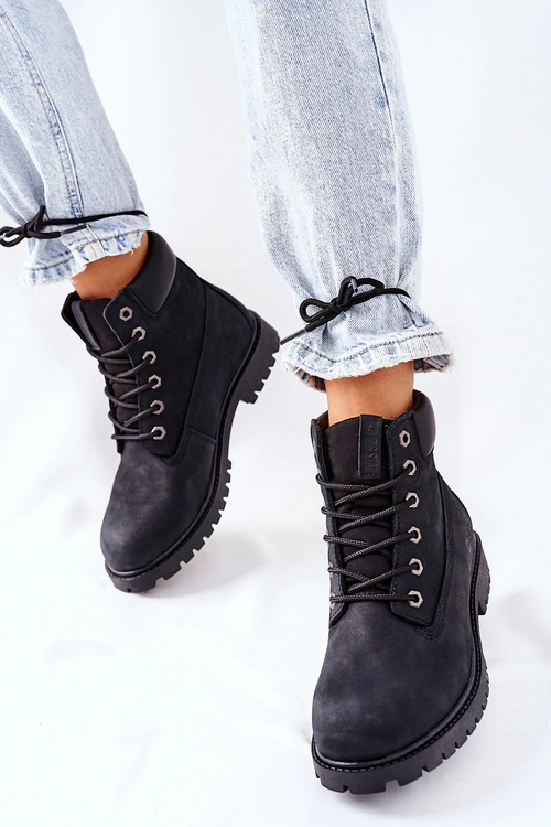 Damskie Skórzane Trapery Big Star II274446 Czarne