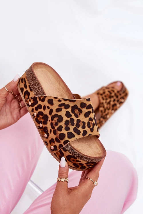 Klapki Damskie Na Masywnej Platformie Eko Zamszowe Panterka Brązowe Vinnibe