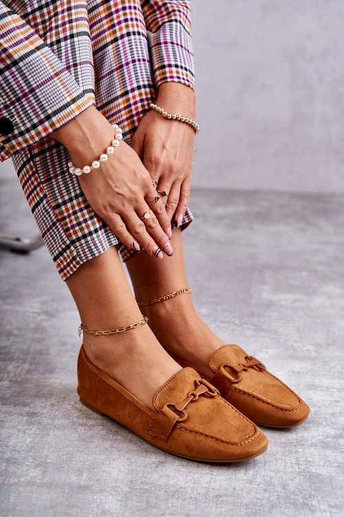 Zamszowe Mokasyny Z Ozdobą Camel Santi