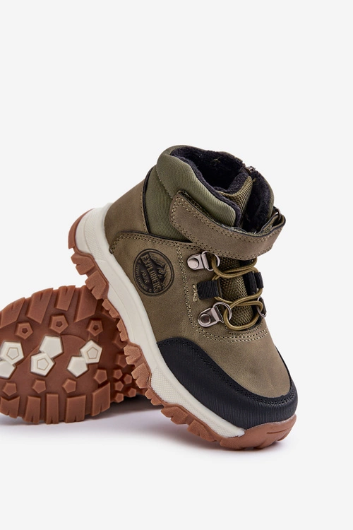 Ocieplane Dziecięce Buty Zimowe Trekkingowe Na Zamek Ciemnozielone Temisha