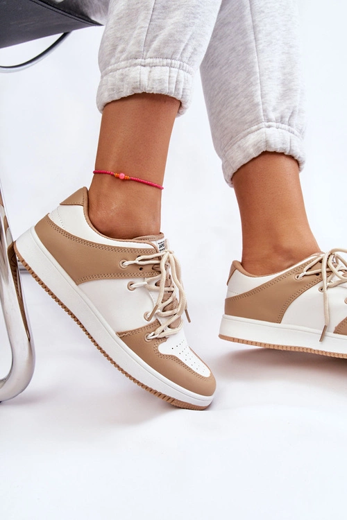 Damskie Klasyczne Buty Sportowe Podwójnie Sznurowane Biało-Beżowe Jella