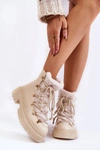 Skórzane Ocieplane Botki Trapery Jasnobeżowe Arisa