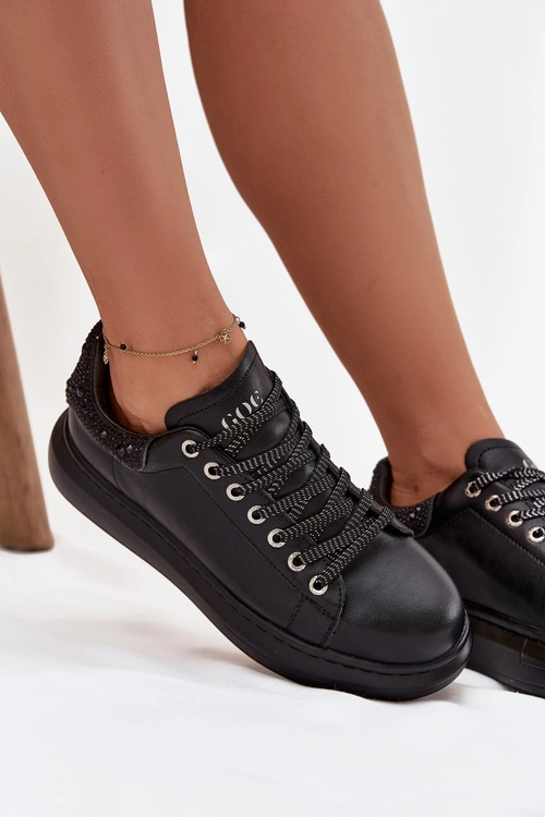 Sneakersy Damskie Z Naturalnej Skóry GOE OO2N4004 Czarne