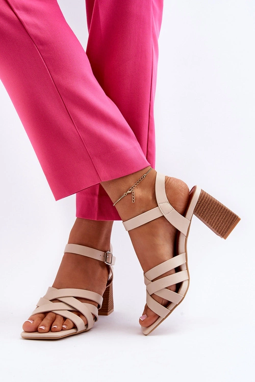 Sandały Damskie Na Słupku Beżowe Opifiana