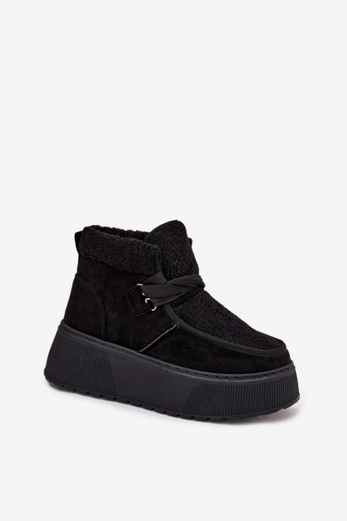 Śniegowce Damskie Na Platformie Z Futerkiem Czarne Florivelle