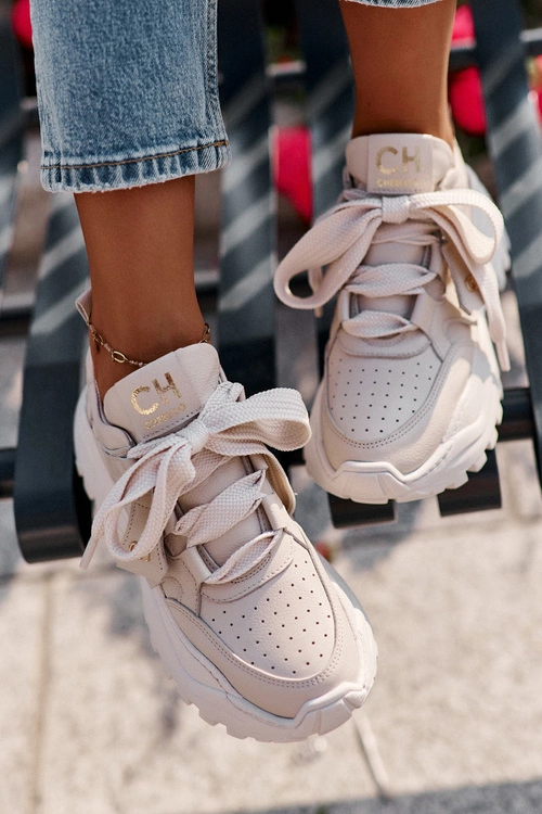 Damskie Skórzane Sneakersy Beżowe CheBello 4583
