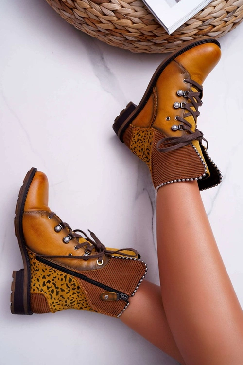 Botki Damskie Skórzane Trzewiki Maciejka Żółte 3623A-07