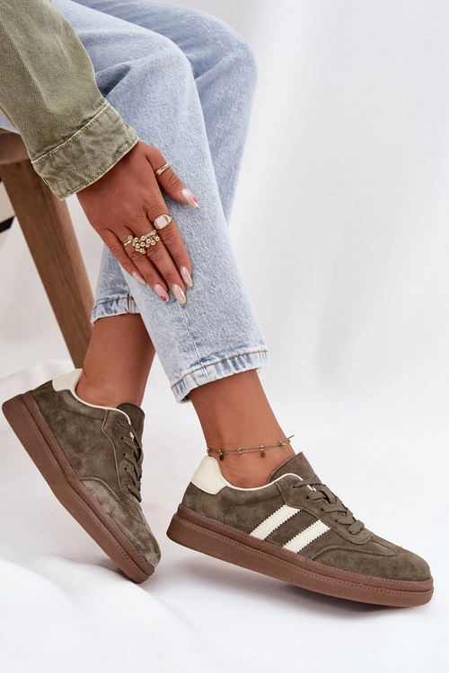 Sneakersy Damskie Zamszowe Na Platformie Ciemnozielone Sylviona