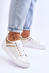 Klasyczne Sportowe Buty Z Ażurowym Wzorem Biało-Złote Happier