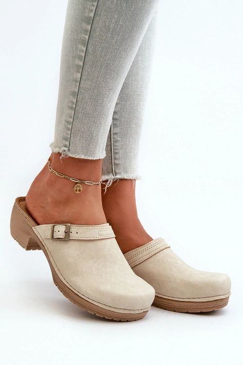 Klapki Chodaki Damskie Na Niskim Obcasie Inblu BL000004 Beżowe