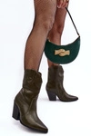 Damskie Botki Kowbojki Na Obcasie Ciemnozielone Melaitia