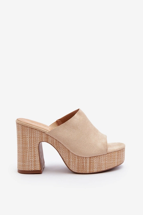 Klapki Damskie Na Obcasie Słupku Beżowe Siobhan