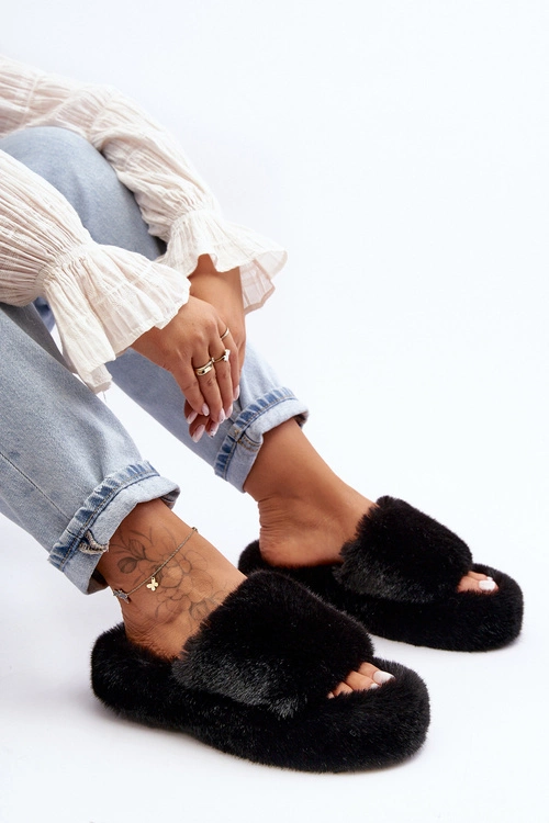 Futrzane Kapcie Damskie Czarne Biella