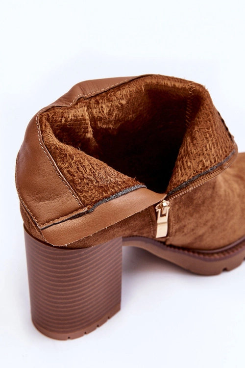 Zamszowe Botki Na Obcasie Brązowe Makeline