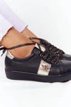 Damskie Skórzane Tenisówki Lewski Shoes 2786-0 Czarno-Złote