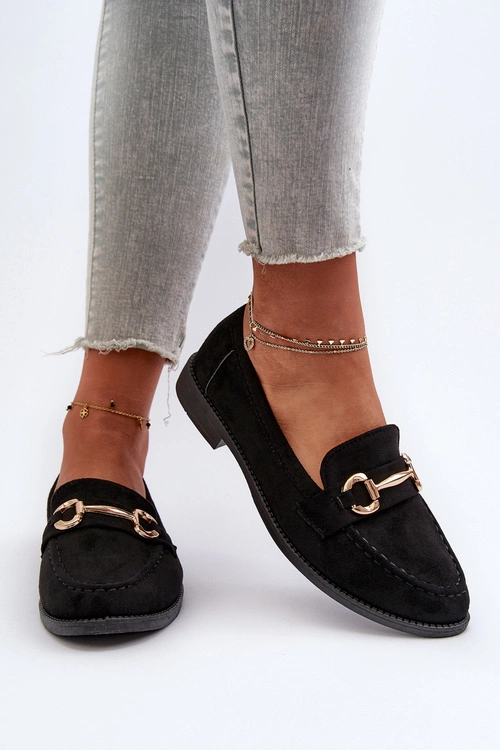 Mokasyny Damskie Na Płaskim Obcasie Z Ozdobą Czarne Aviole
