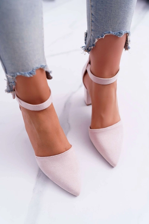 Czółenka Damskie Na Słupku W Szpic Beżowe MadamStyle