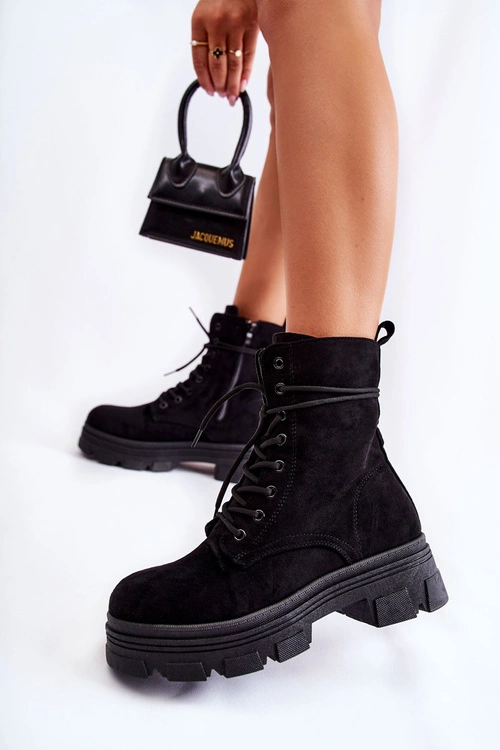 Zamszowe Botki Na Suwak Czarne Marley