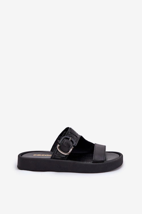 Skórzane Klapki Damskie Na Platformie Zazoo 3024 Czarne