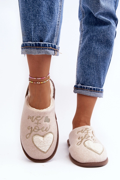 Damskie Klasyczne Kapcie Wsuwane Ocieplane Beżowe Mabira