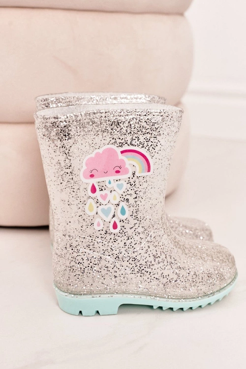 Dziecięce Brokatowe Kalosze Z Chmurką Srebrne