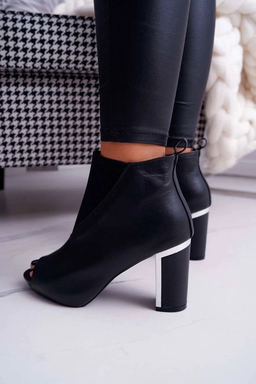 Botki Damskie na Słupku Odkryte Palce Wsuwane Czarne Germen