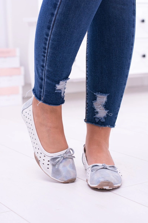 Damskie Skórzane Białe Ażurowe Balerinki Erdola