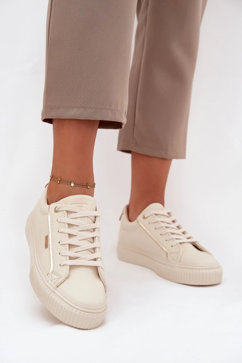 Damskie Sneakersy Z Eko Skóry Big Star SS274027 Beżowo-Złote