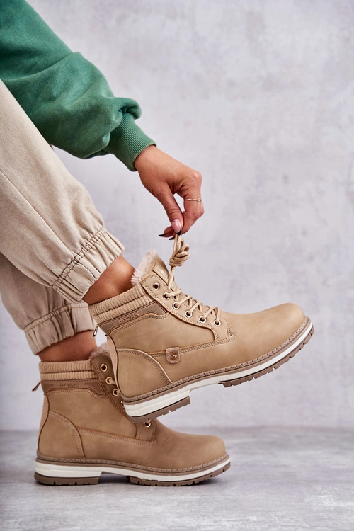 Damskie Ocieplane Botki Trapery Ciemny Beż Liv