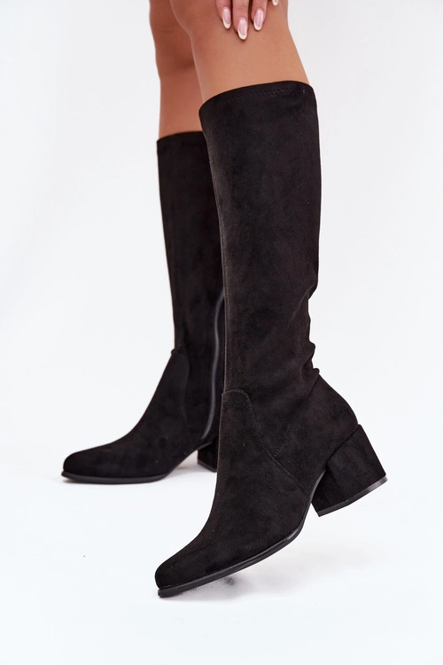 Kozaki Damskie Na Niskim Obcasie Eko Zamszowe Sergio Leone KZ212 Czarne