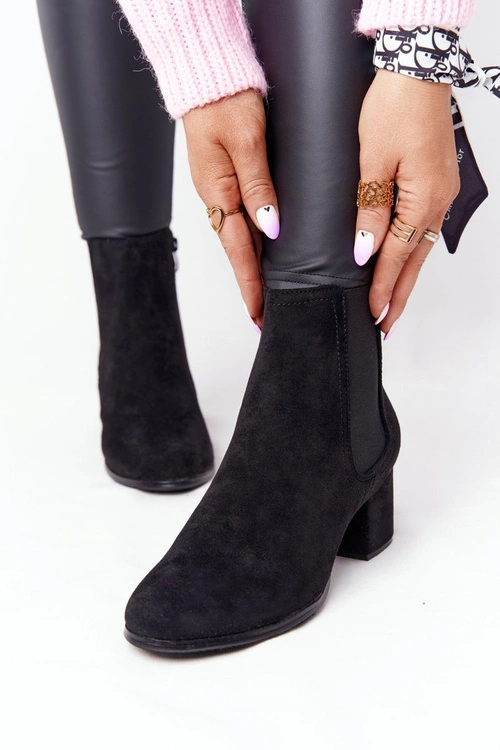 Damskie Ocieplane Botki Sztyblety Na Słupku Czarne Juliette