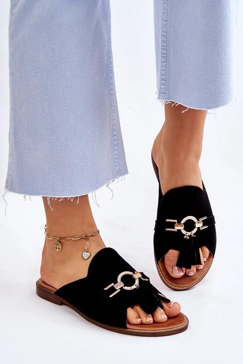 Damskie Zamszowe Klapki Lewski Shoes 3226 Czarne