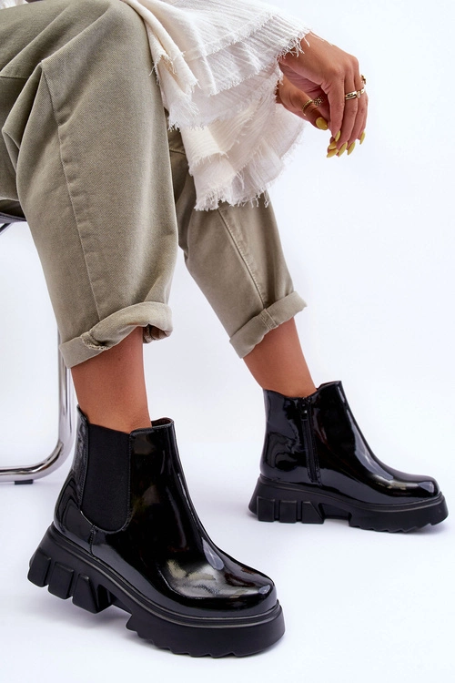 Lakierowane Sztyblety Workery Damskie Czarne Brizora