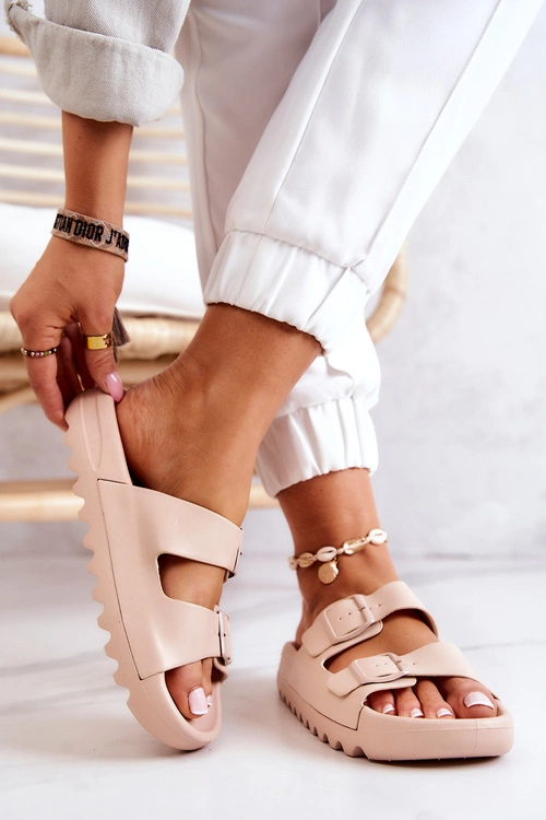 Gumowe Klapki Na Platformie Beżowe Westie