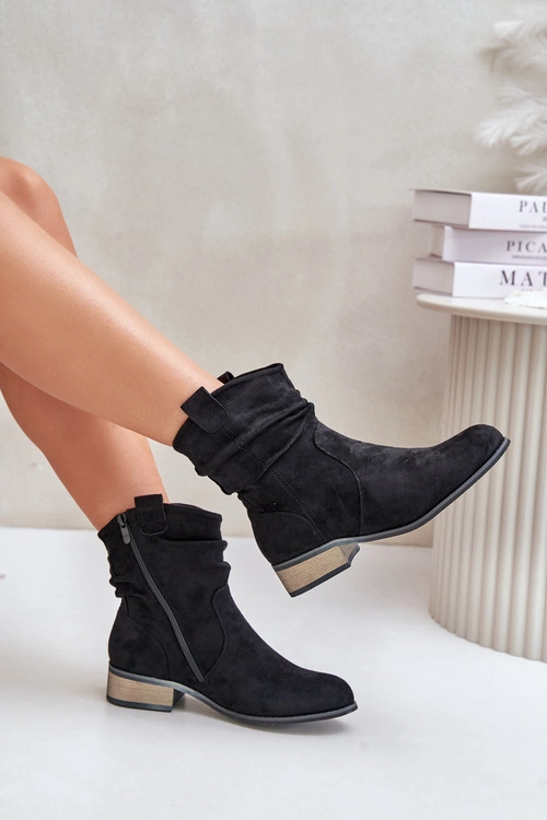 Ocieplane Botki Z Marszczeniem Na Niskim Obcasie Czarne Elletinnia