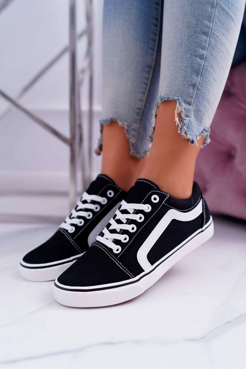 Trampki Damskie Materiałowe Czarne Bestro