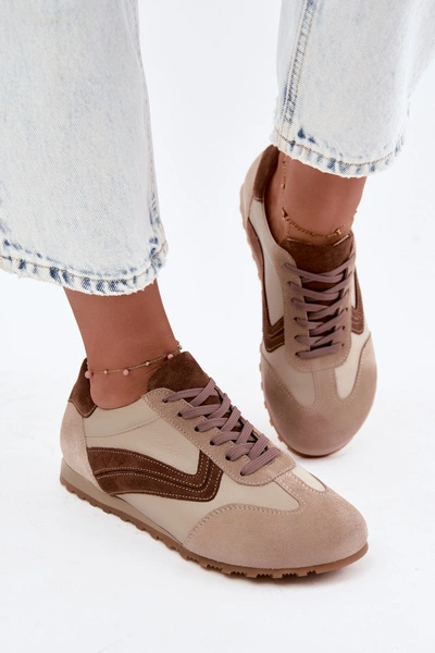 Skórzane Zamszowe Sneakersy Barefoot Damskie Zazoo N1400 Beżowe