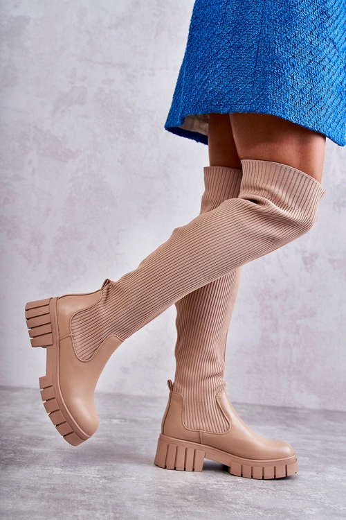 Wysokie Damskie Kozaki Za Kolano Beżowe Austin