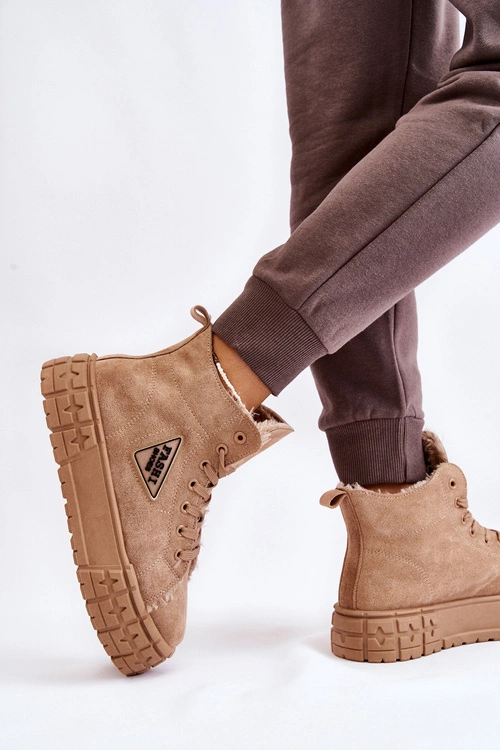 Wysokie Ocieplane Zamszowe Trampki Beżowe Evren