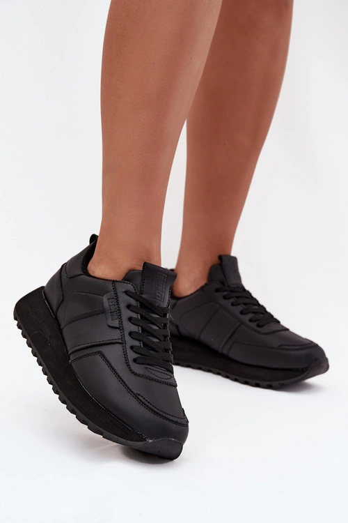 Skórzane Sneakersy Damskie Na Platformie  Big Star OO274573 Hi-Poly System Czarne