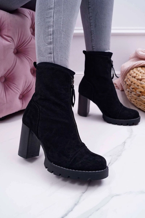 Botki Damskie Na Słupku Czarne Frann